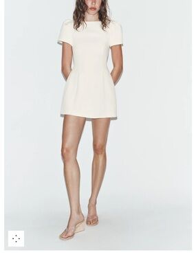 Zara Short Pleated Pocket Puff-Sleeve Mini Dress